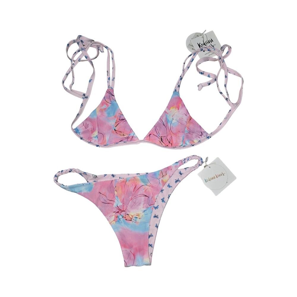 Kulani Kinis Reversible Butterfly/Floral 2 Piece Bikini Size: S